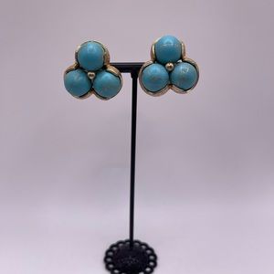 Vintage Clip On Gold Tone Blue Earrings